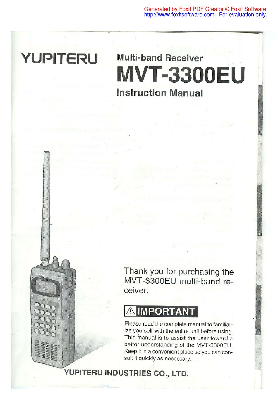 Yupiteru Mvt 3300eu Instruction Manual Pdf Download Manualslib