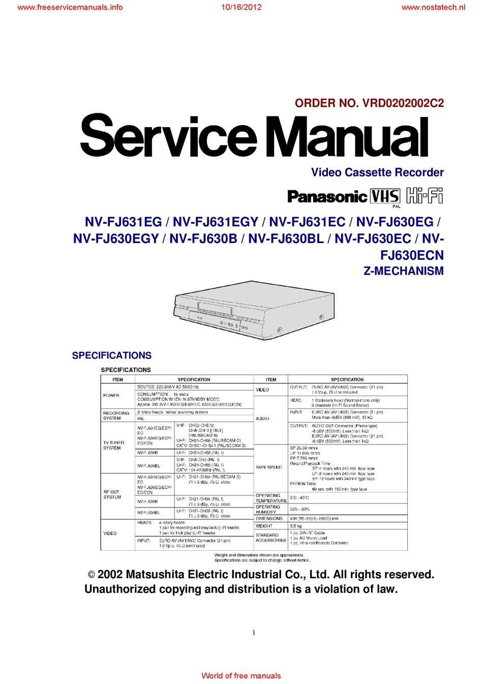 Panasonic nV-fJ631 magn/étoscope