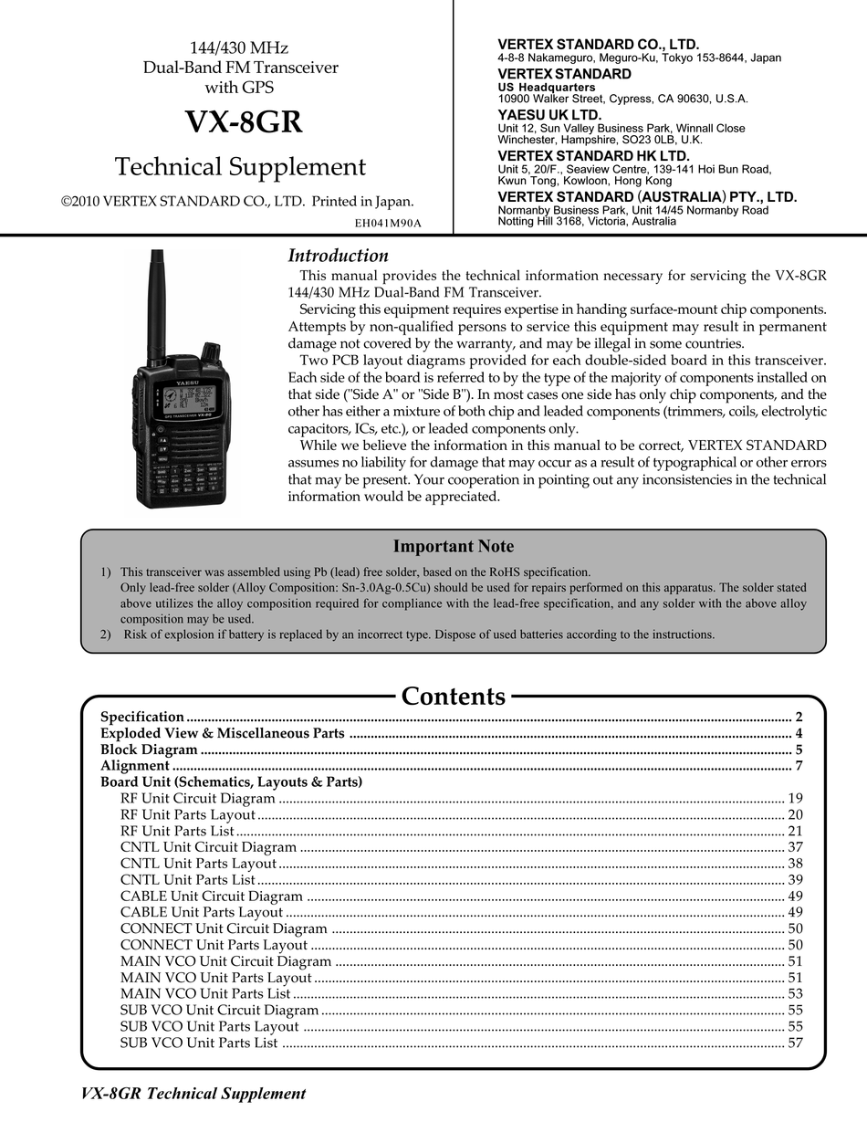 VERTEX VX-8GR TECHNICAL SUPPLEMENT Pdf Download | ManualsLib