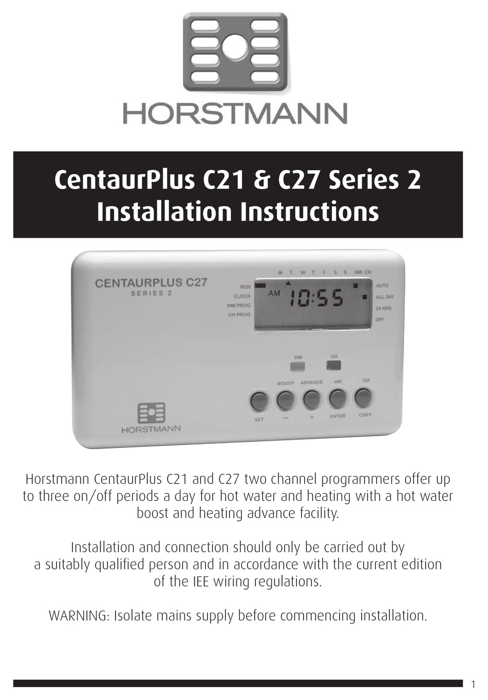HORSTMANN CENTAURPLUS C21 INSTALLATION INSTRUCTIONS MANUAL Pdf Download