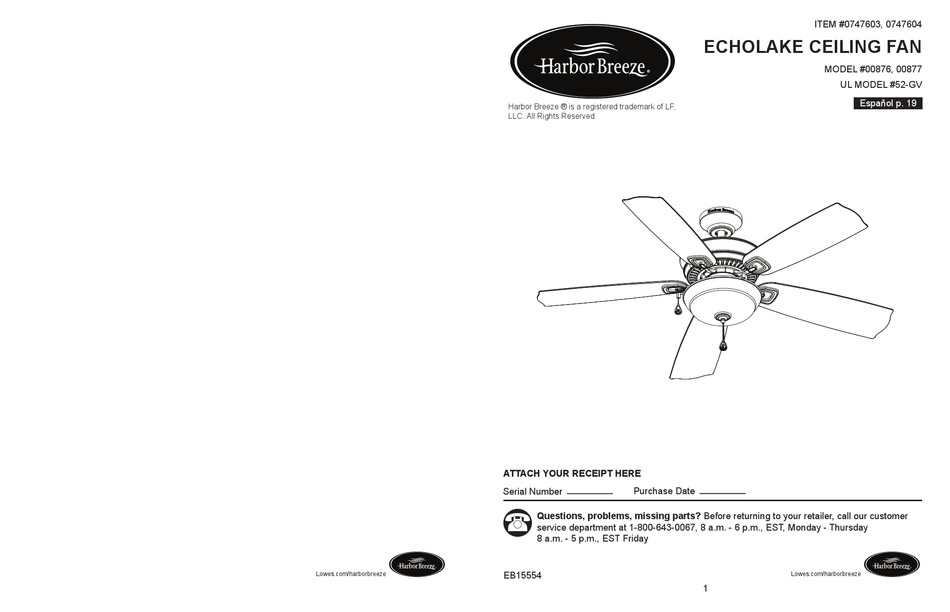 Harbor Breeze Echolake 00876, Harbor Breeze Mazon Ceiling Fan Manual