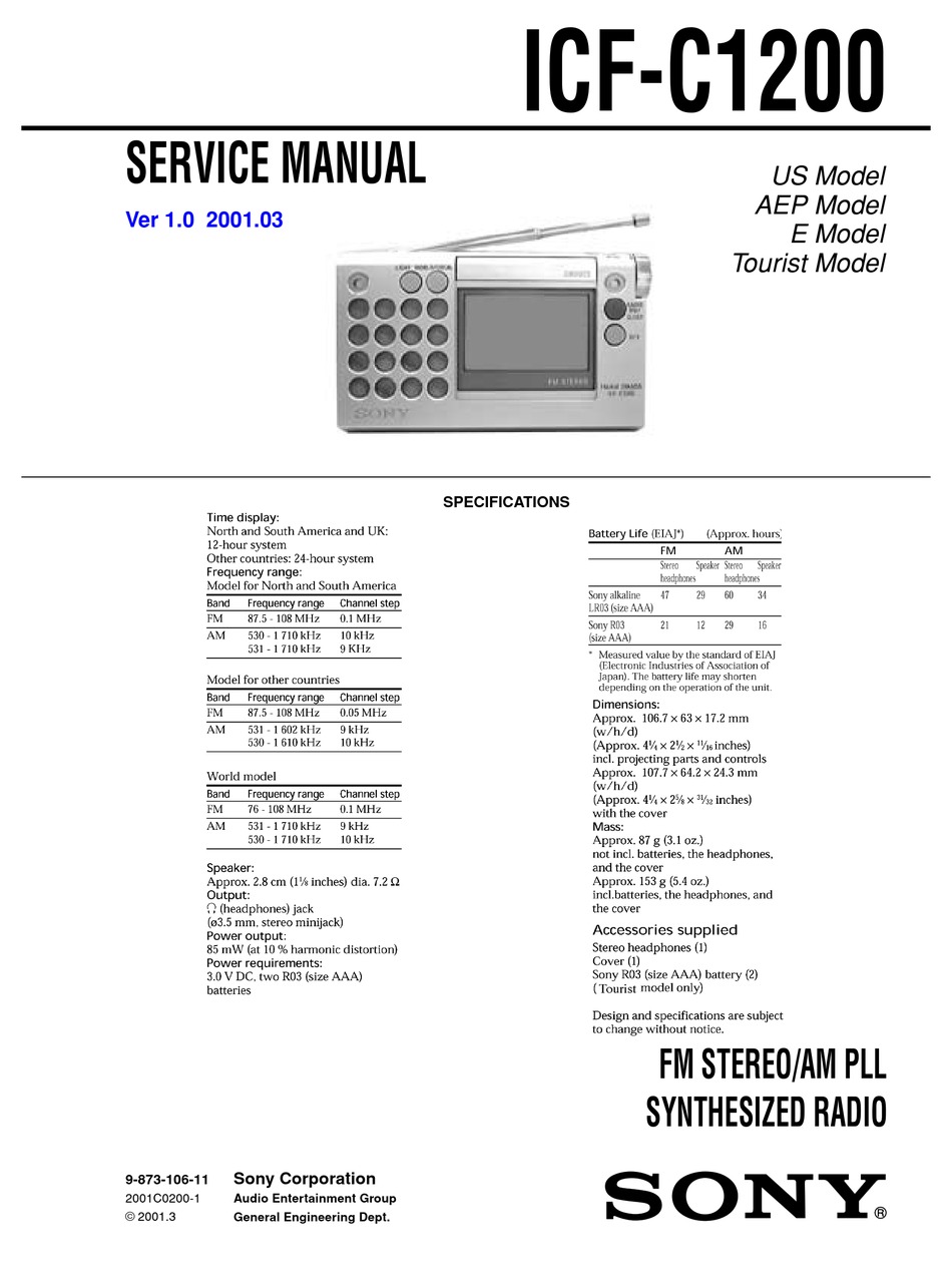 SONY ICF-C1200 SERVICE MANUAL Pdf Download | ManualsLib