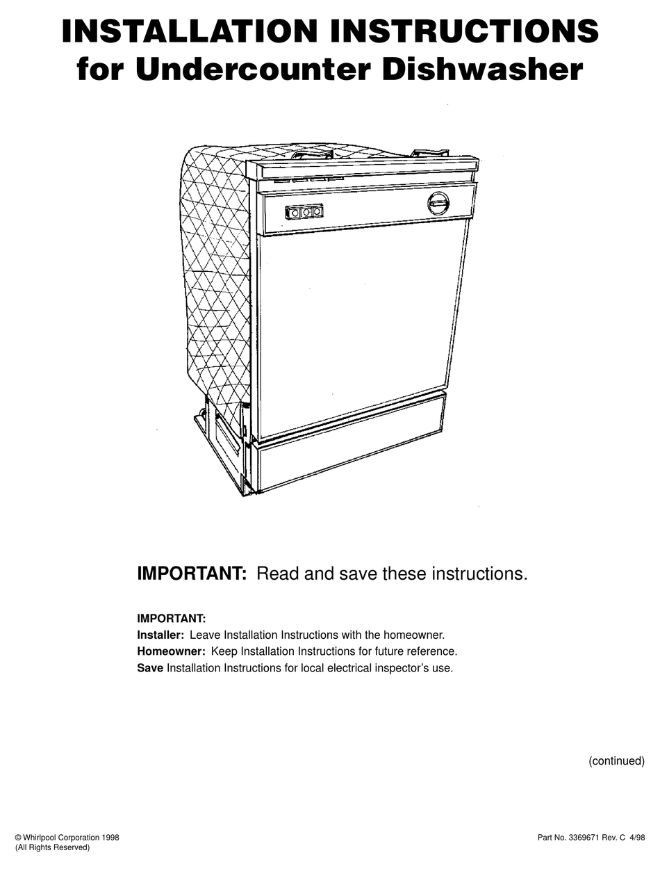 WHIRLPOOL 3369671 INSTALLATION INSRTUCTIONS Pdf Download | ManualsLib