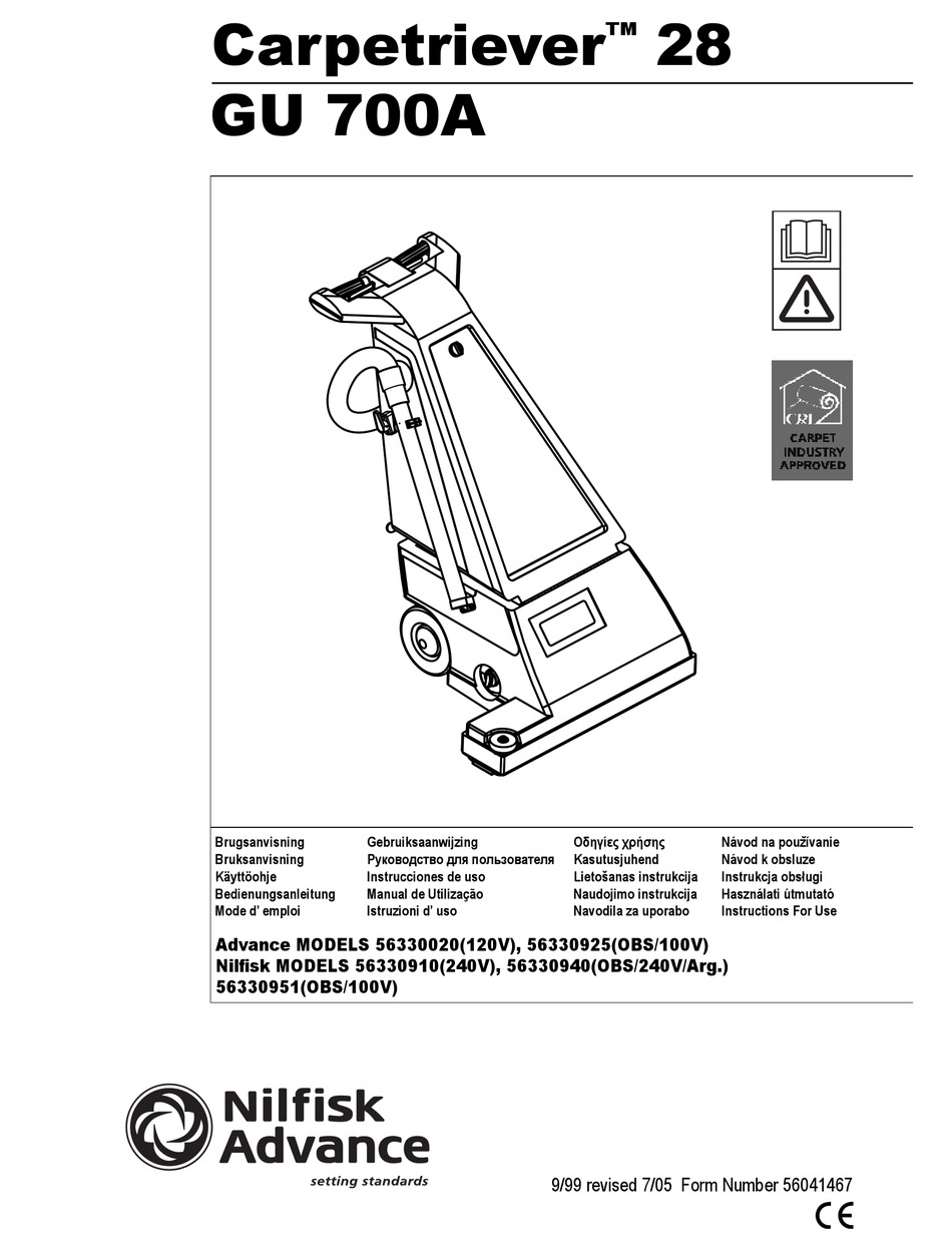 NILFISKADVANCE CARPETRIEVER 28 INSTRUCTIONS FOR USE MANUAL Pdf Download ManualsLib