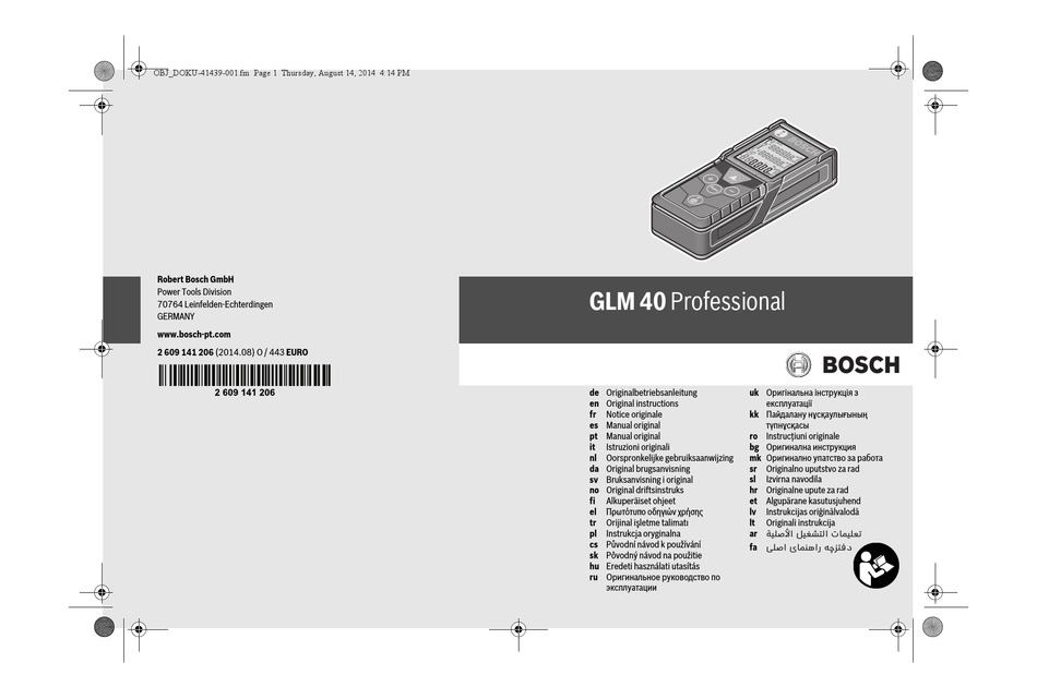 BOSCH GLM PROFESSIONAL ORIGINAL INSTRUCTIONS MANUAL Pdf Download