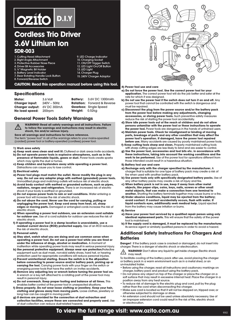 OZITO SDR 003 MANUAL Pdf Download ManualsLib