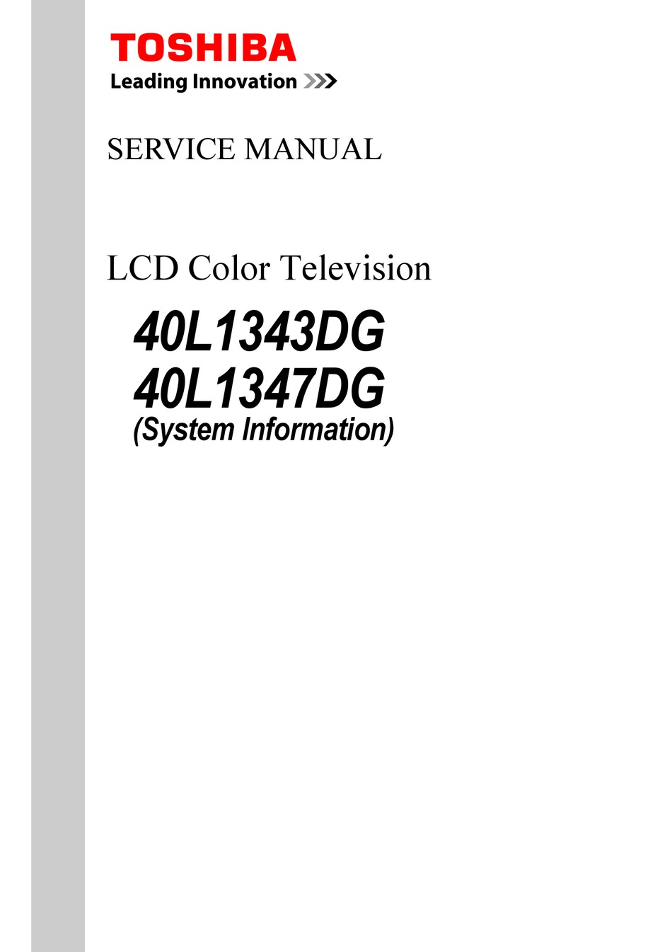 Toshiba 40l1343dg Service Manual Pdf Download Manualslib