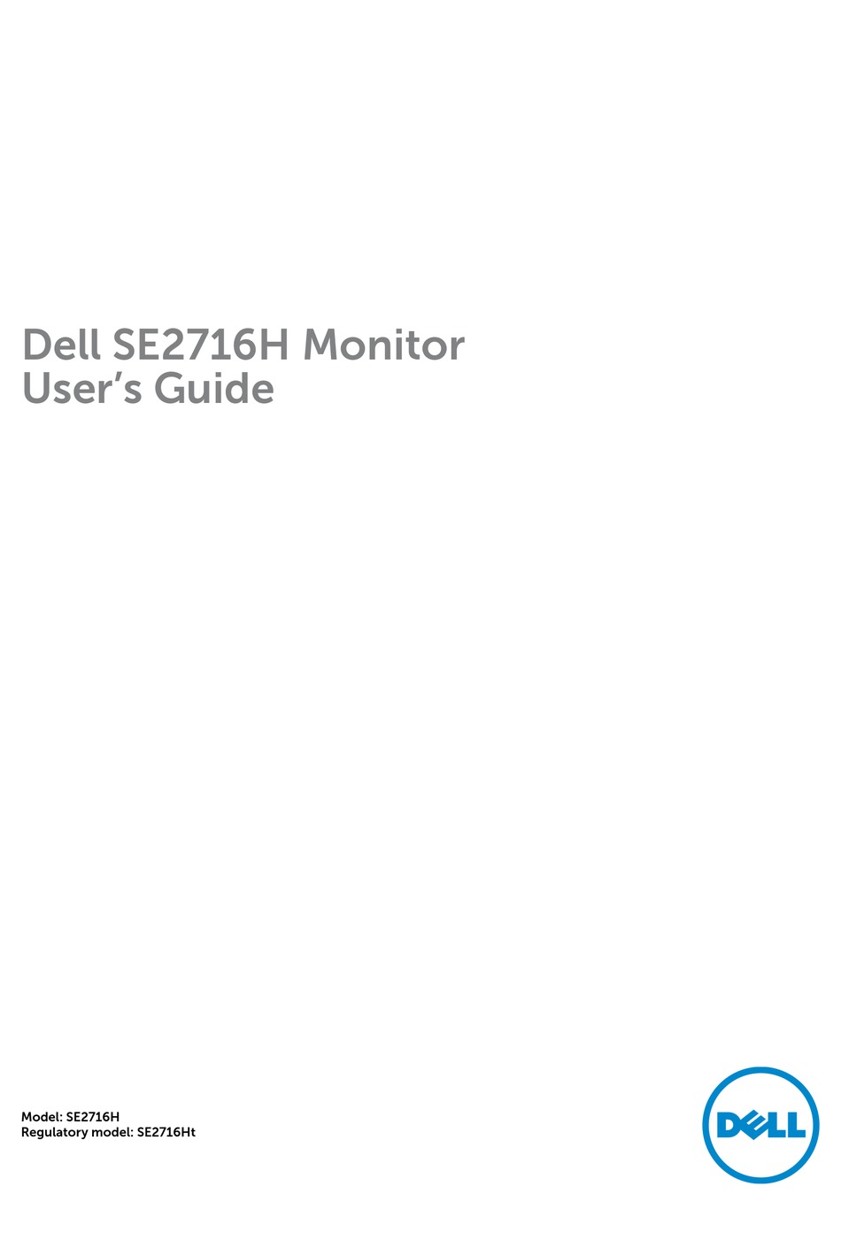 DELL SE2716H USER MANUAL Pdf Download | ManualsLib