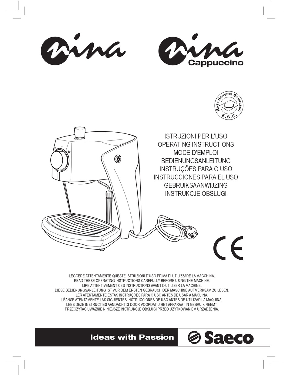 SAECO NINA CAPPUCCINO OPERATING INSTRUCTIONS MANUAL Pdf Download ...