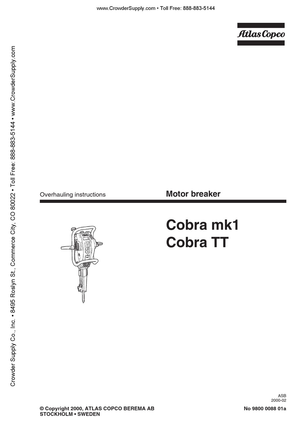 ATLAS COPCO COBRA MK1 INSTRUCTIONS MANUAL Pdf Download | ManualsLib