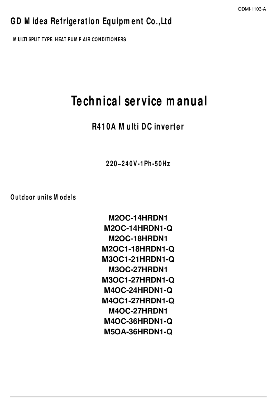 MIDEA M2OC-14HRDN1 TECHNICAL & SERVICE MANUAL Pdf Download | ManualsLib