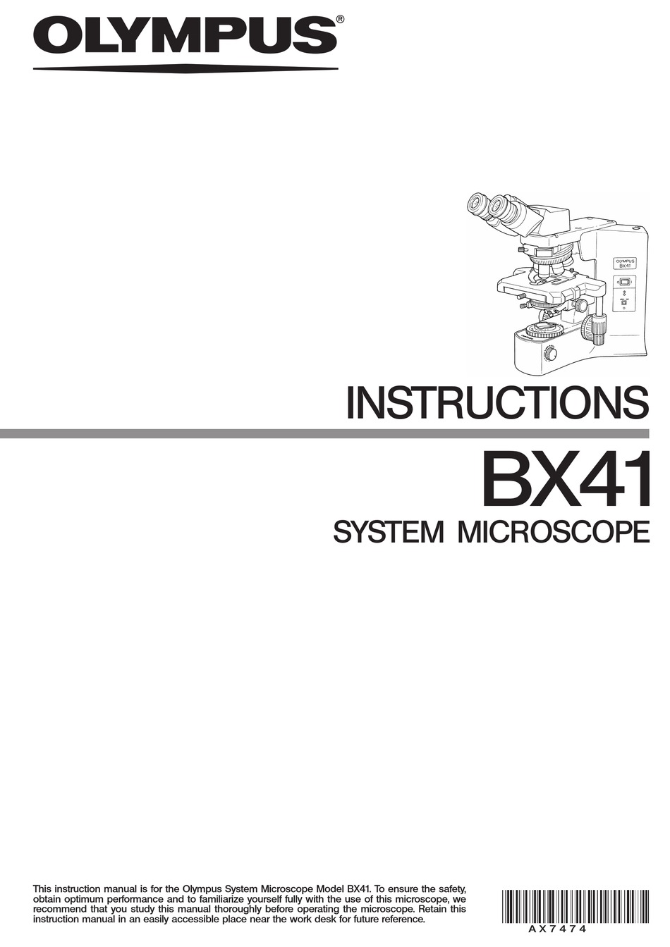 OLYMPUS BX41 INSTRUCTIONS MANUAL Pdf Download | ManualsLib