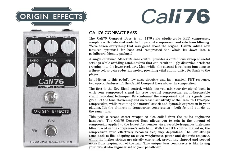 Origin Effects Cali76 User Manual Pdf Download Manualslib