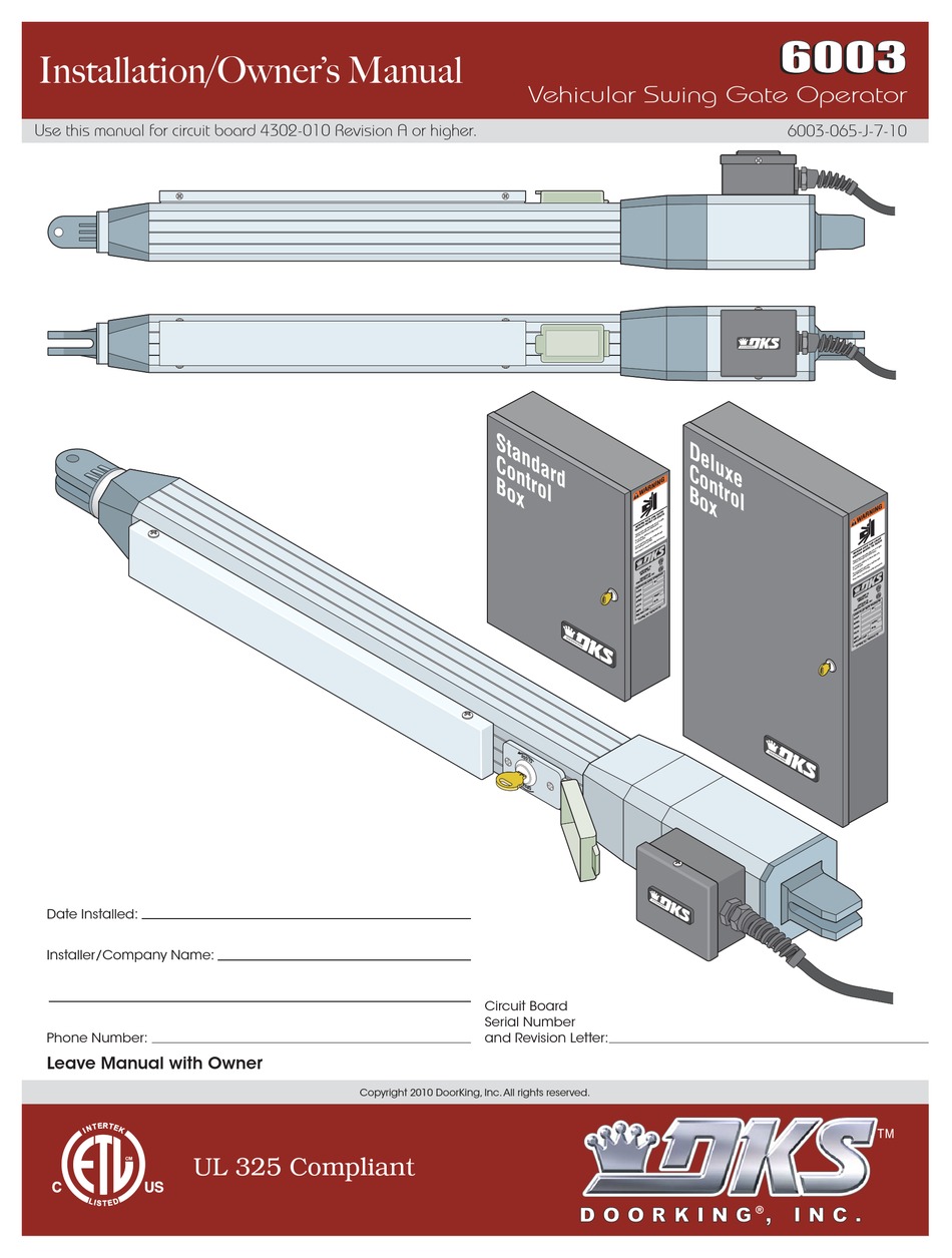 DKS 6003 INSTALLATION & OWNER'S MANUAL Pdf Download | ManualsLib
