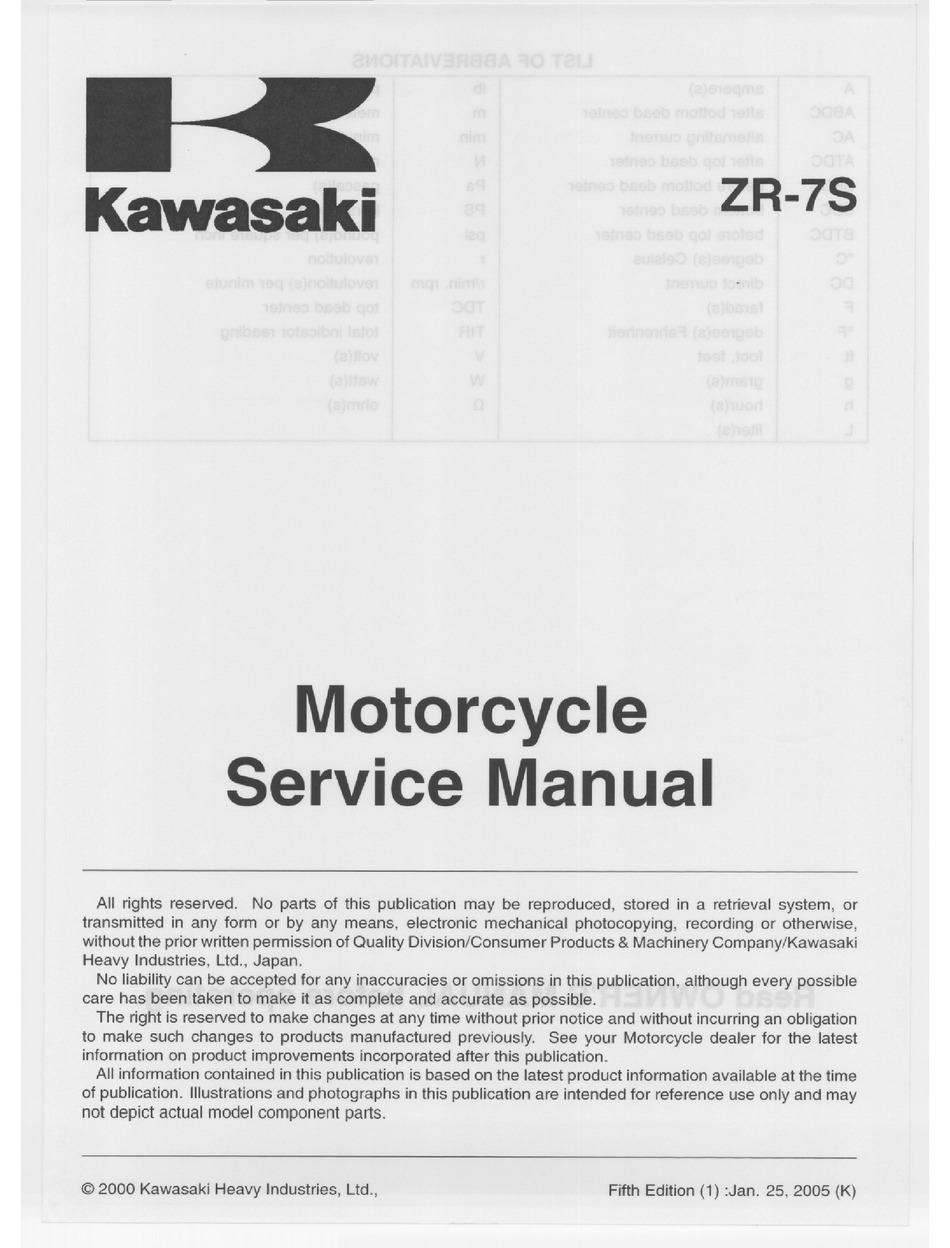 KAWASAKI ZR-7S Pdf Download ManualsLib