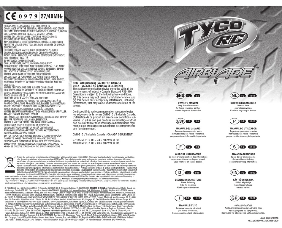 TYCO R/C AIRBLADE OWNER'S MANUAL Pdf Download | ManualsLib