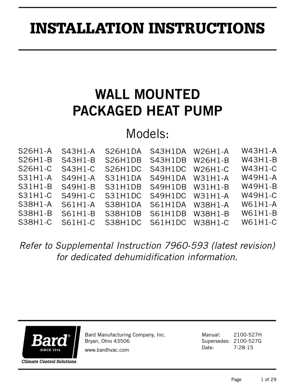 Bard Ph1230 User Manual
