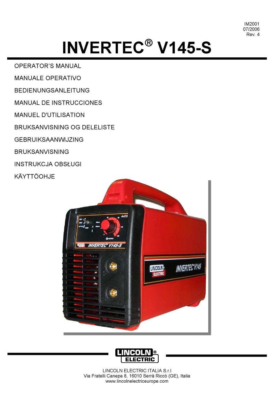 LINCOLN INVERTEC V145-S OPERATOR'S MANUAL Pdf Download | ManualsLib
