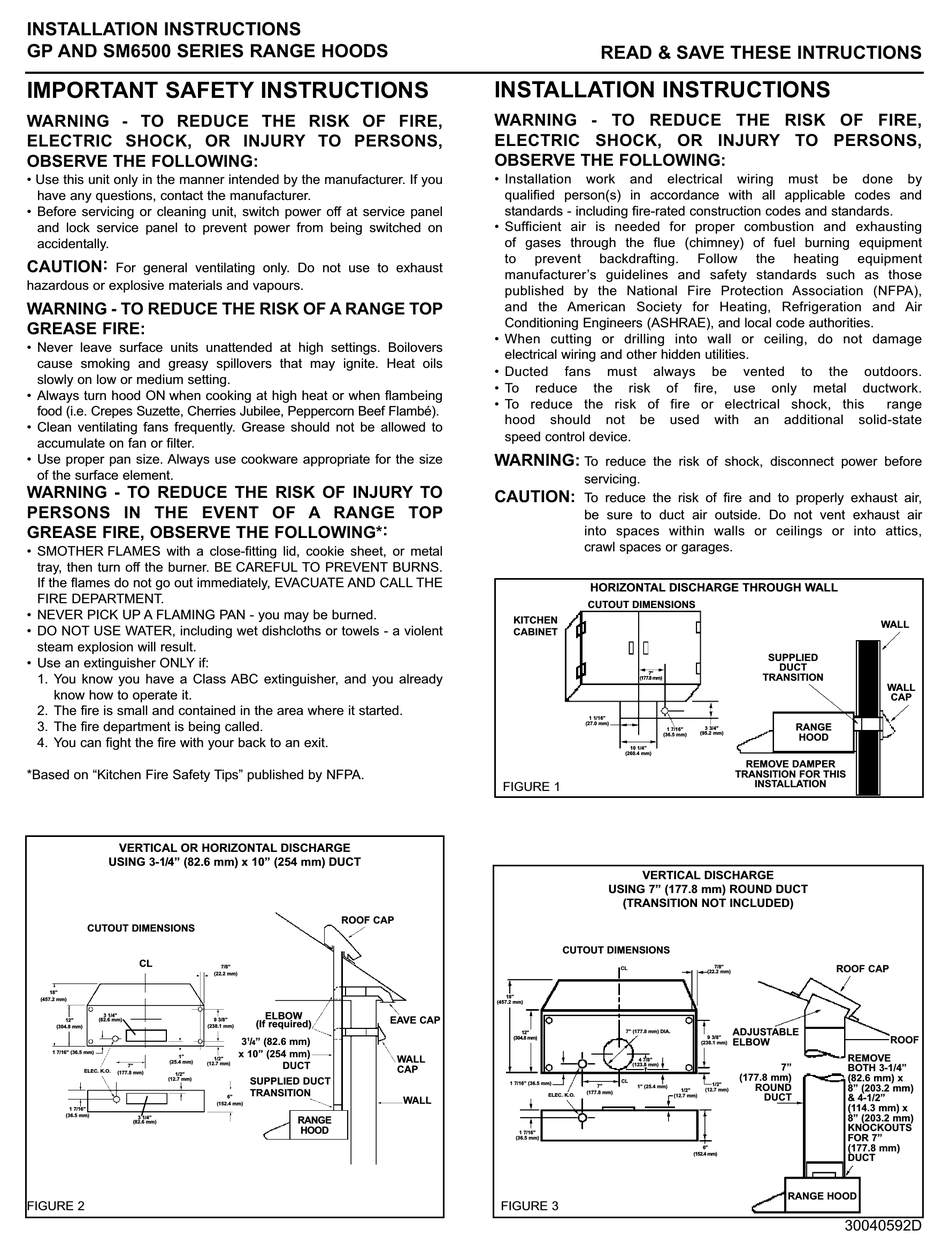 NUTONE GP SERIES INSTALLATION INSTRUCTIONS MANUAL Pdf Download | ManualsLib