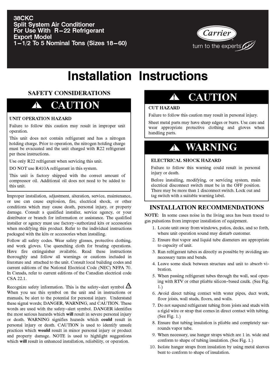 CARRIER 38CKC INSTALLATION INSTRUCTIONS MANUAL Pdf Download | ManualsLib