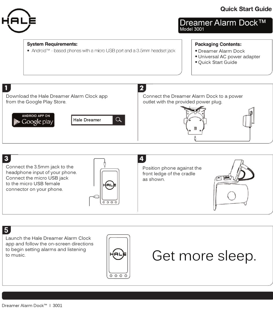 HALE DREAMER ALARM CLOCK 3001 QUICK START MANUAL Pdf Download ManualsLib