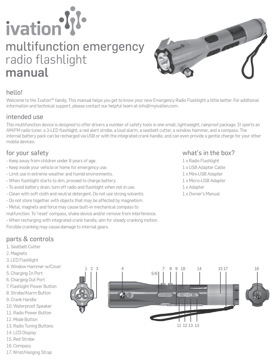IVATION MULTIFUNCTION EMERGENCY RADIO FLASHLIGHT MANUAL Pdf Download