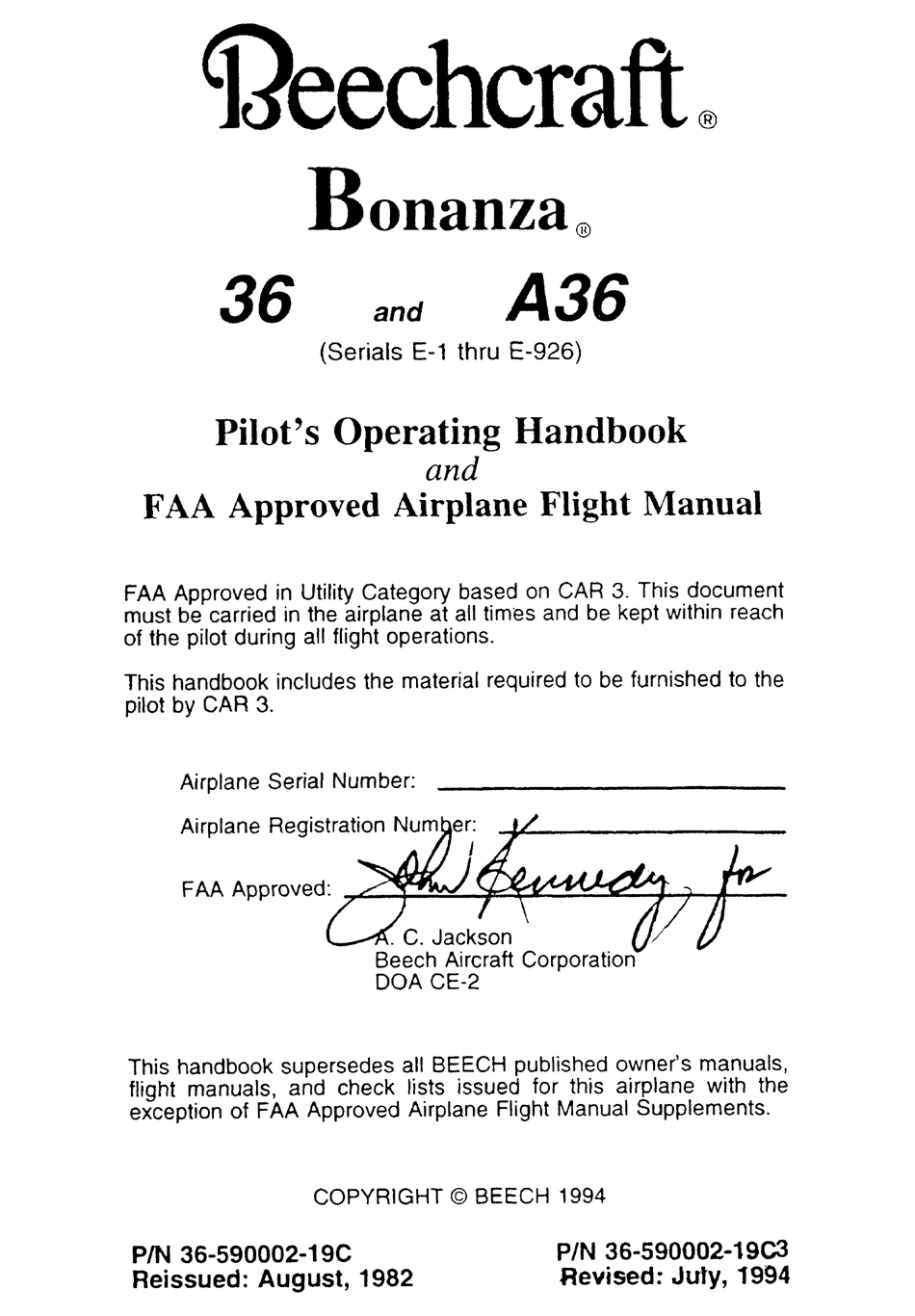 Beechcraft Bonanza 36 Pilot Operating Handbook Pdf Download Manualslib