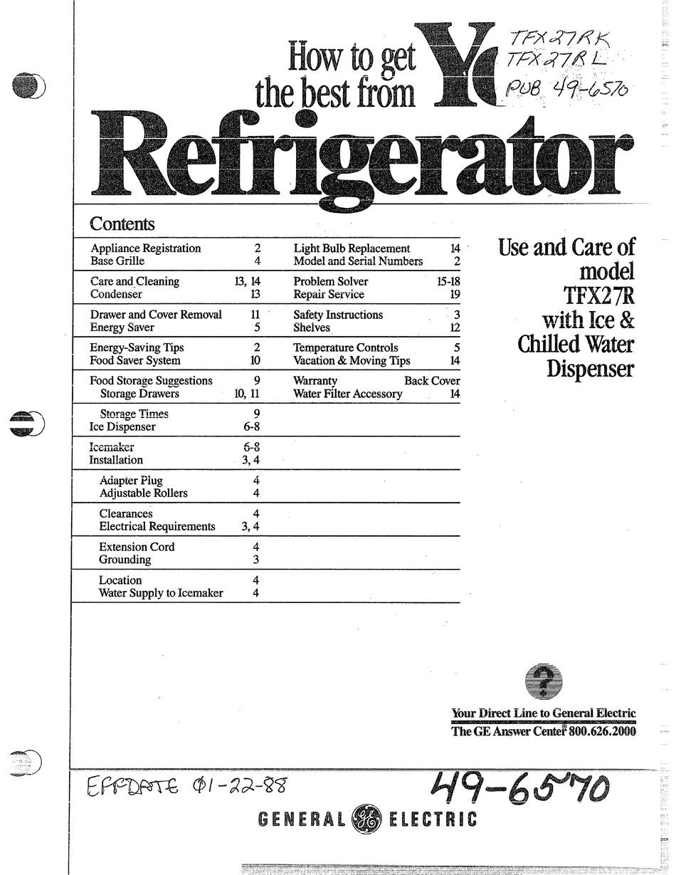 tfx27f ge refrigerator