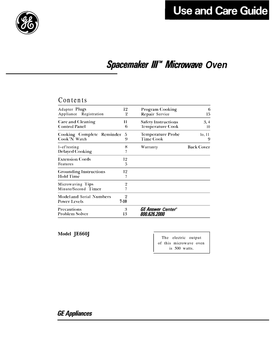 GE SPACEMAKER III JE660J USE AND CARE MANUAL Pdf Download ManualsLib