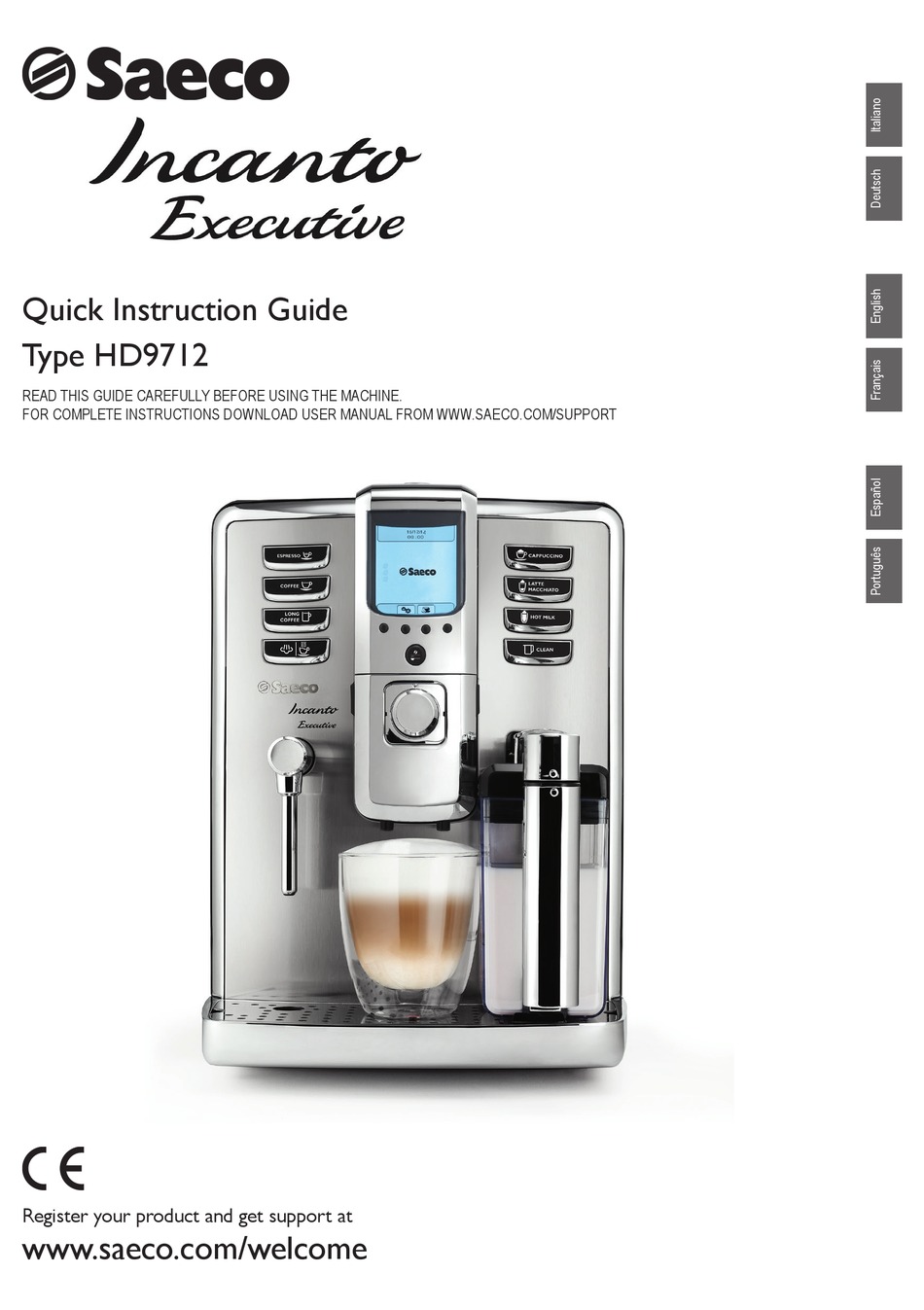 SAECO INCANTO EXECUTIVE HD9712 QUICK INSTRUCTION MANUAL Pdf Download