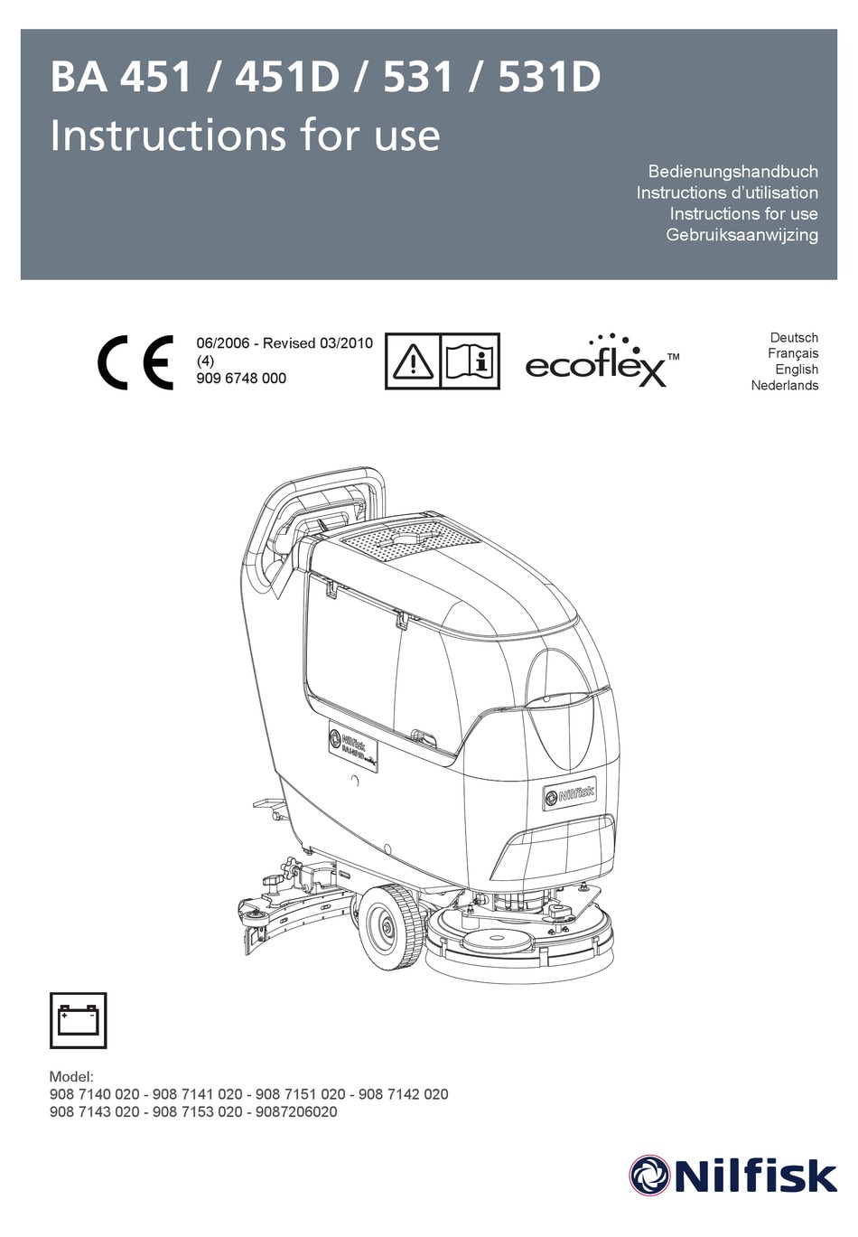 NILFISK-EUROCLEAN BA 451 INSTRUCTIONS FOR USE MANUAL Pdf Download ...