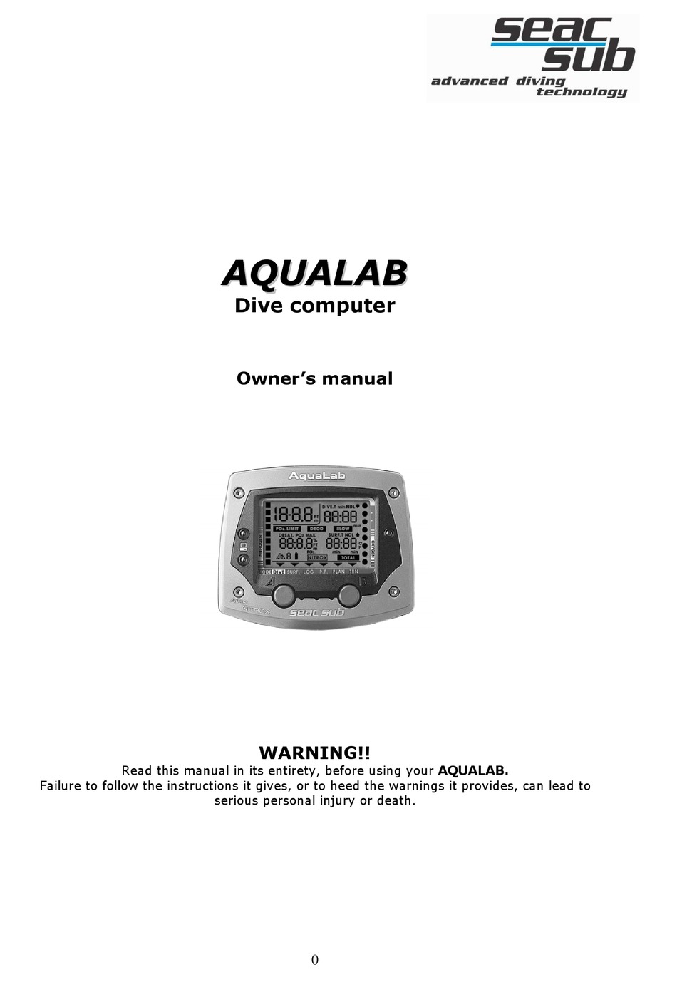 SEAC SUB AQUALAB OWNER'S MANUAL Pdf Download ManualsLib