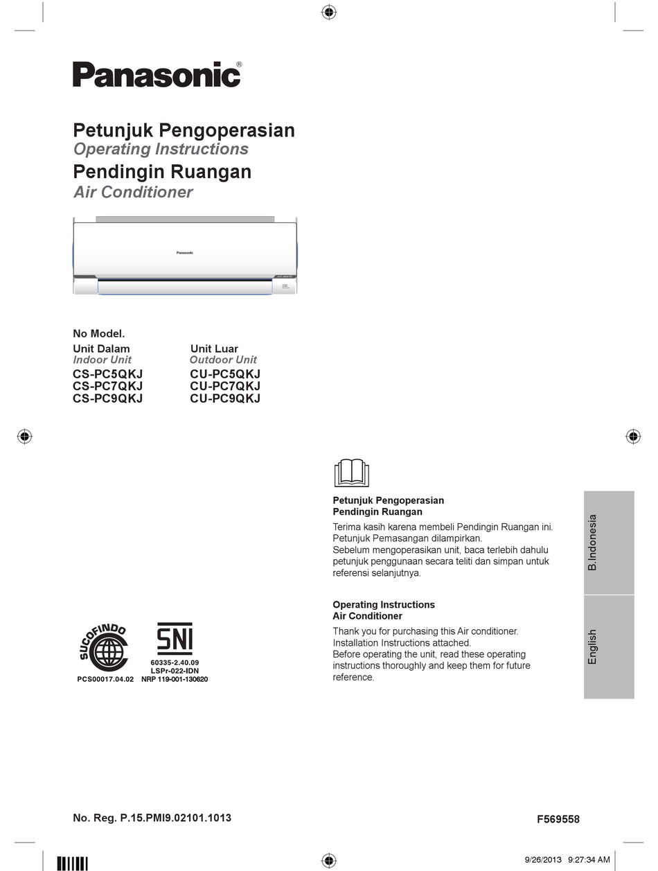 Panasonic Cs Pc5qkj Operating Instructions Manual Pdf Download Manualslib