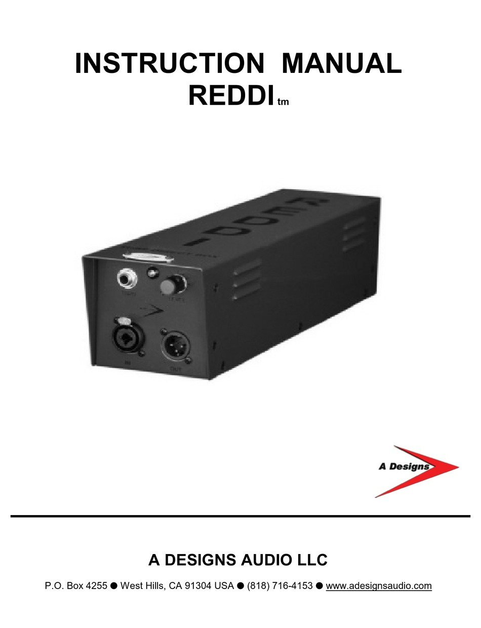 A-DESIGNS REDDI INSTRUCTION MANUAL Pdf Download | ManualsLib