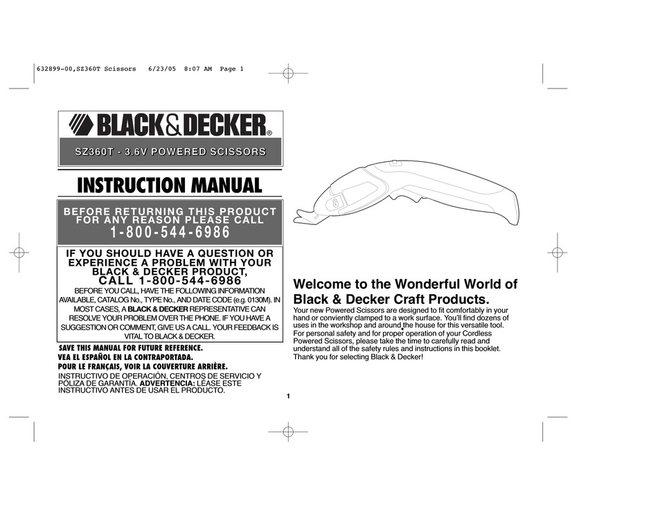 Black & Decker Cordless Rechargeable Power Scissors SZ360 w/oCharger
