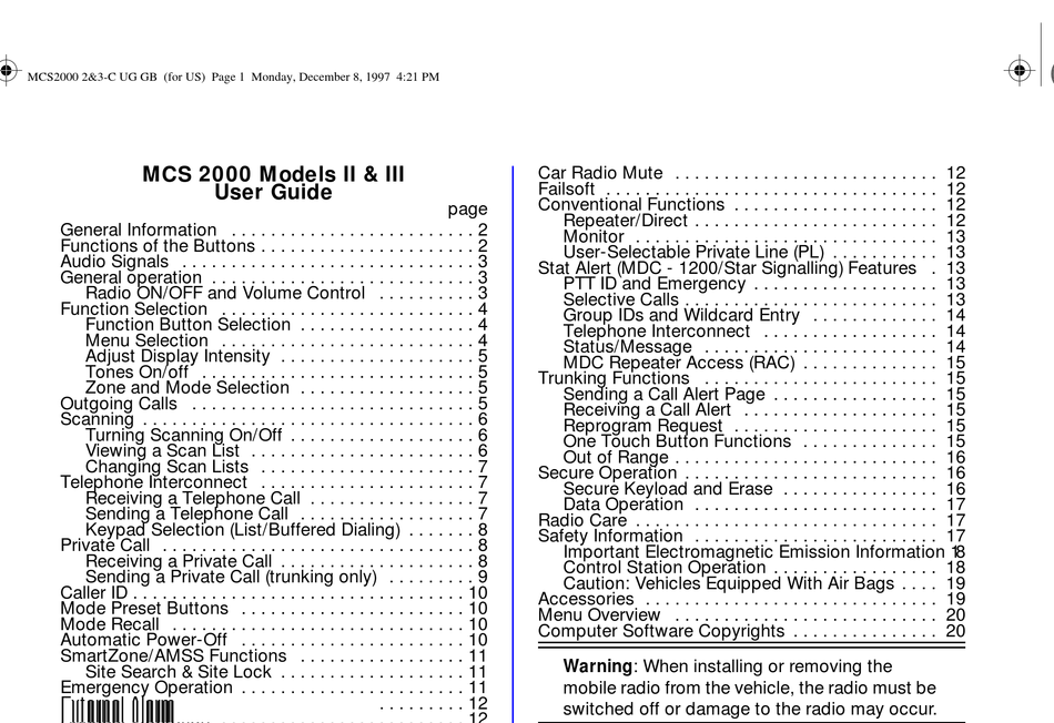 motorola mcs 2000 user manual