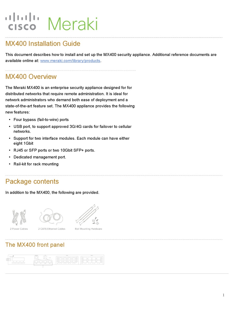 meraki security appliance on Cisco Mx400 Installation Manual Pdf Download Manualslib