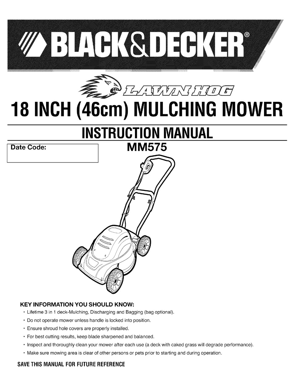 black decker MM575 18 electric lawnhog mulching mower