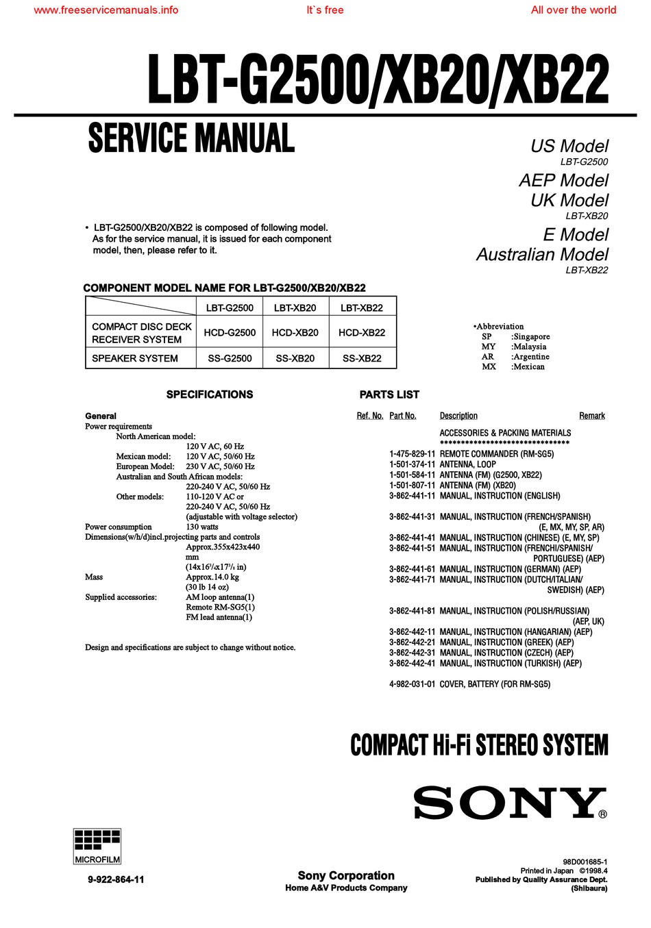 Sony Hcd G2500 Service Manual Pdf Download Manualslib
