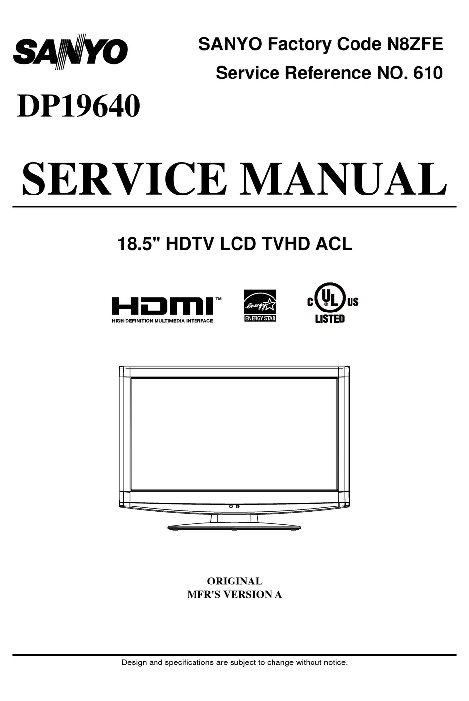 SANYO DP19640 SERVICE MANUAL Pdf Download | ManualsLib