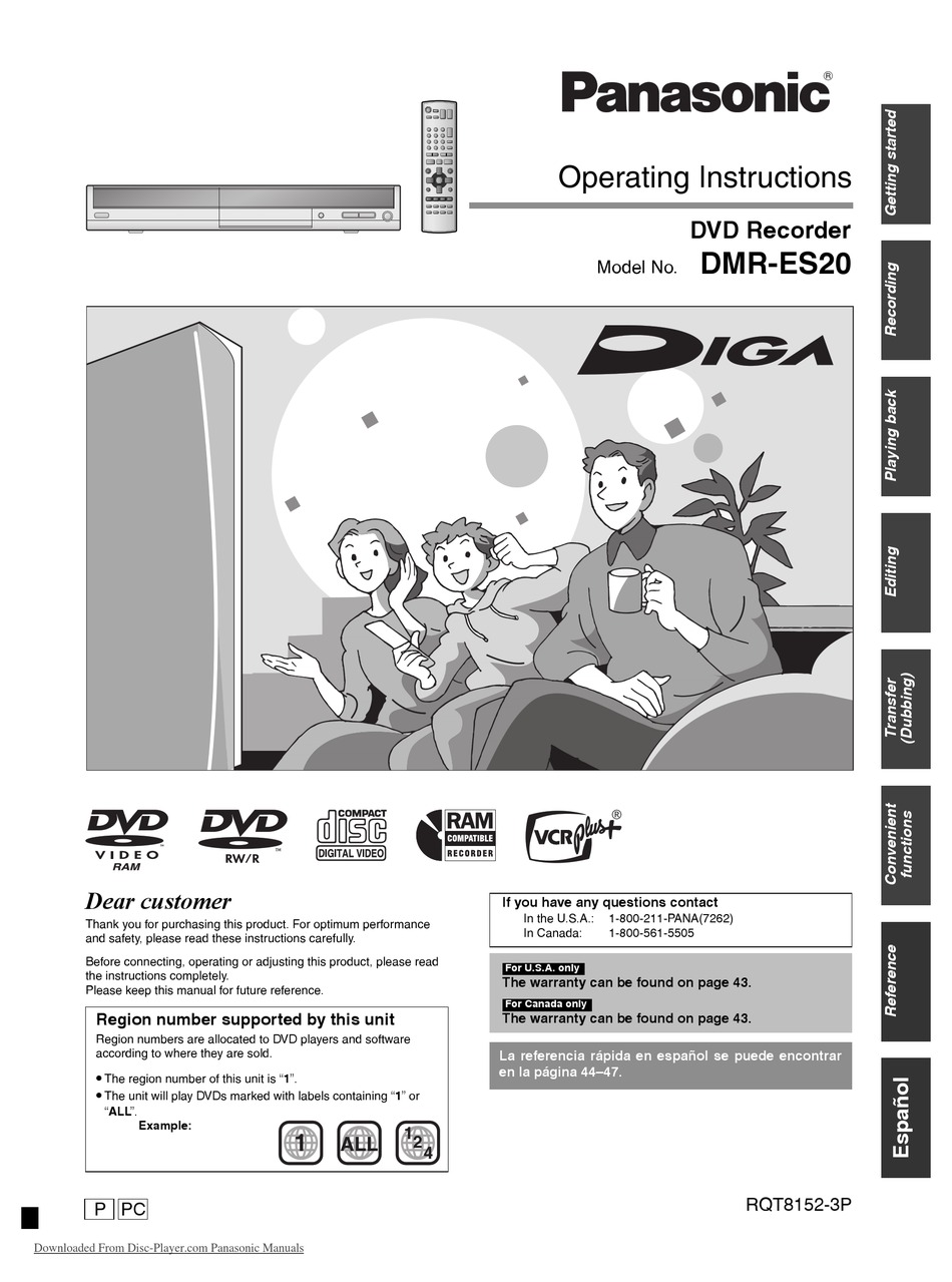 PANASONIC DMR-ES20 OPERATING INSTRUCTIONS MANUAL Pdf Download | ManualsLib