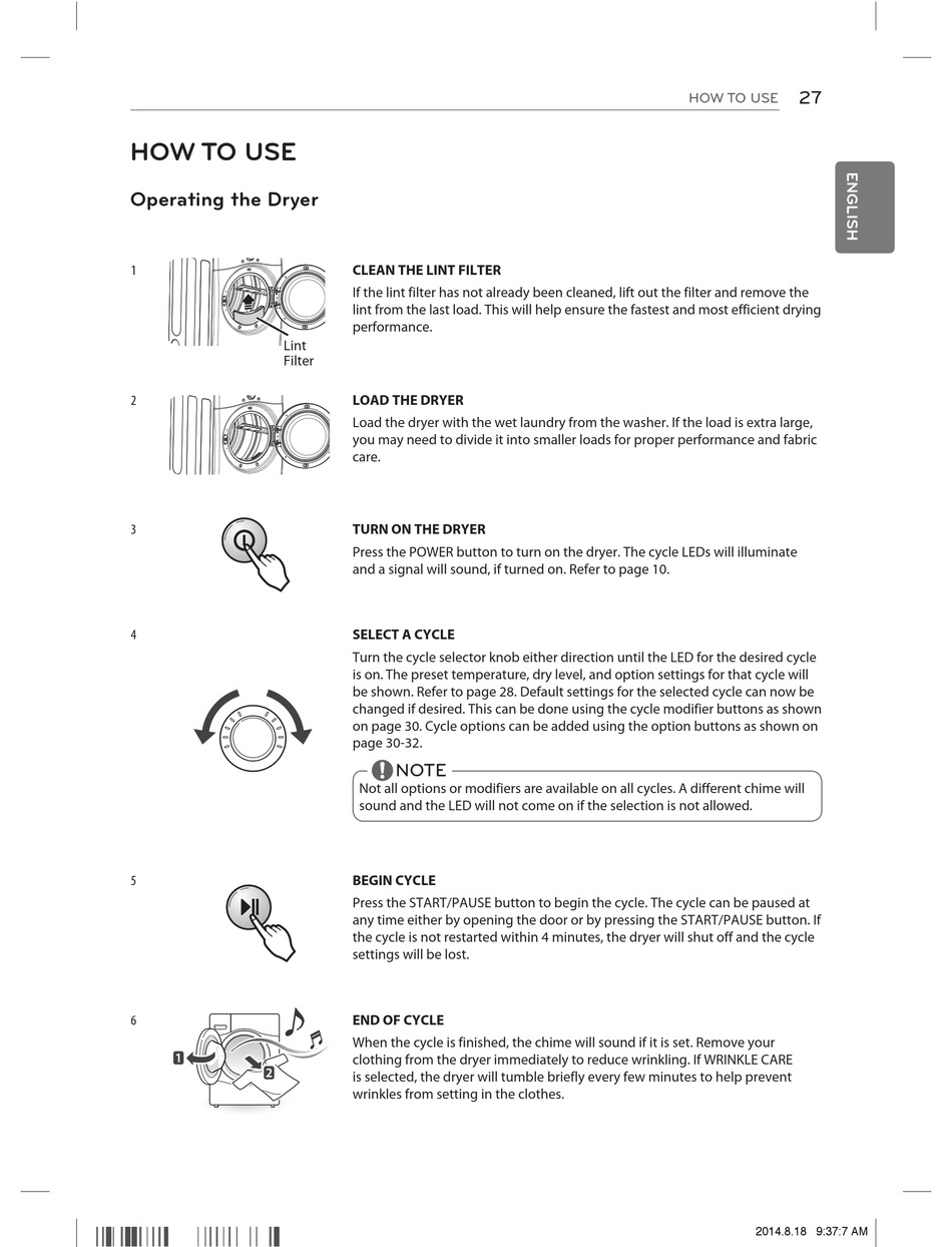 LG DLEX3370W HOW TO USE MANUAL Pdf Download | ManualsLib