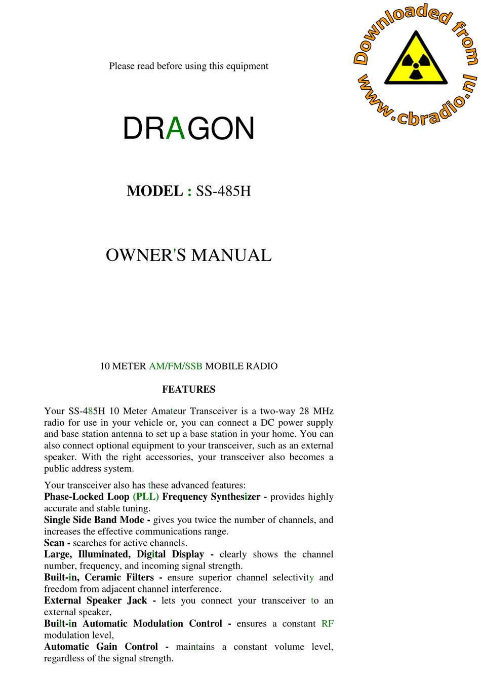 DRAGON WHOLESALING SS-485H OWNER'S MANUAL Pdf Download | ManualsLib