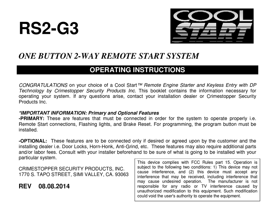 cool start remote starter manual