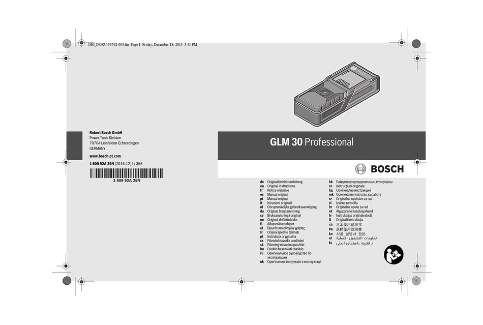 BOSCH GLM 30 PROFESSIONAL ORIGINAL INSTRUCTIONS MANUAL Pdf Download