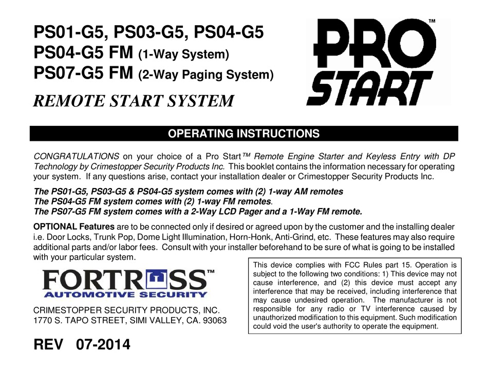 Crimestopper Ps01 G5 Operating Instructions Manual Pdf Download Manualslib