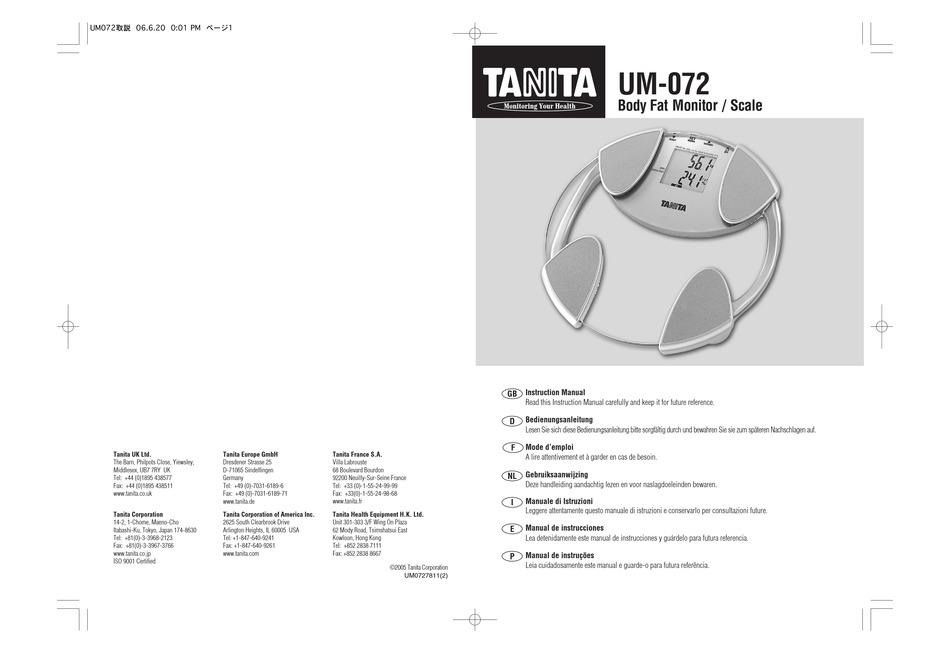 Mode d'emploi Tanita InnerScan UM-075 (9 des pages)