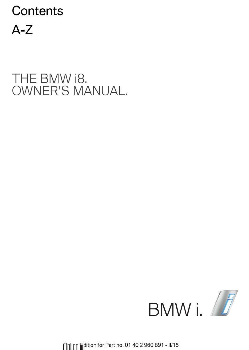 BMW I8 OWNER'S MANUAL Pdf Download | ManualsLib