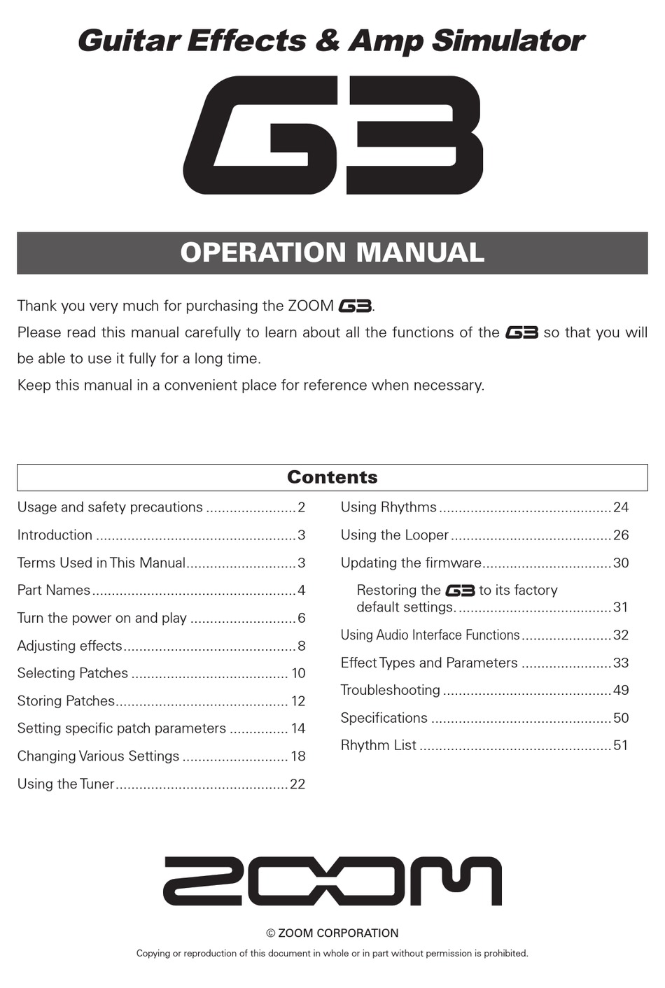 Zoom G3 Operation Manual Pdf Download Manualslib Zoom G3 Operation Manual Pdf Download Manualslib