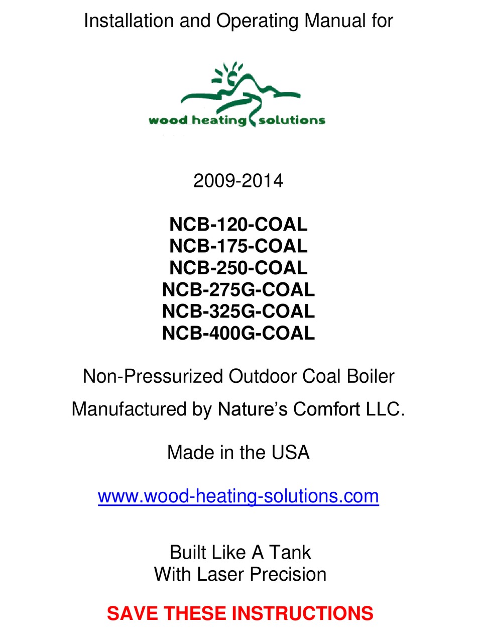 WOOD HEATING SOLUTION NCB120COAL INSTALLATION AND OPERATING MANUAL